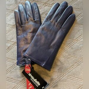Blue Leather Touchscreen Compatible Women’s Gloves
